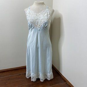 Vintage Saks Fifth Avenue Blue White Lace Chemise